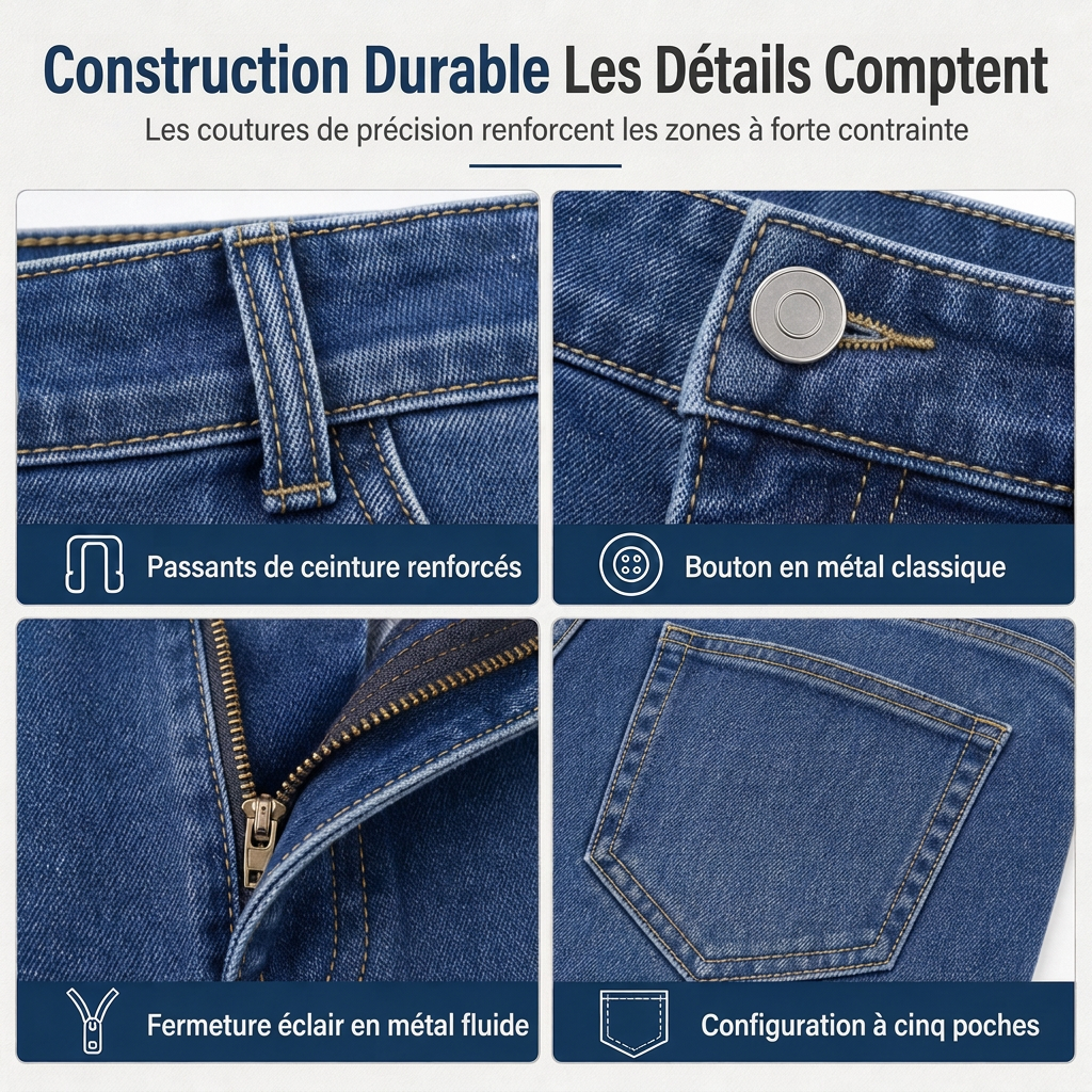 Jeans extensibles slim fit pour homme, pantalon en denim décontracté à taille mi-haute