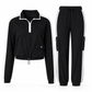 Ensemble décontracté 2 pièces pour femme : sweat à capuche zippé à manches longues et pantalon cargo jogger avec poches