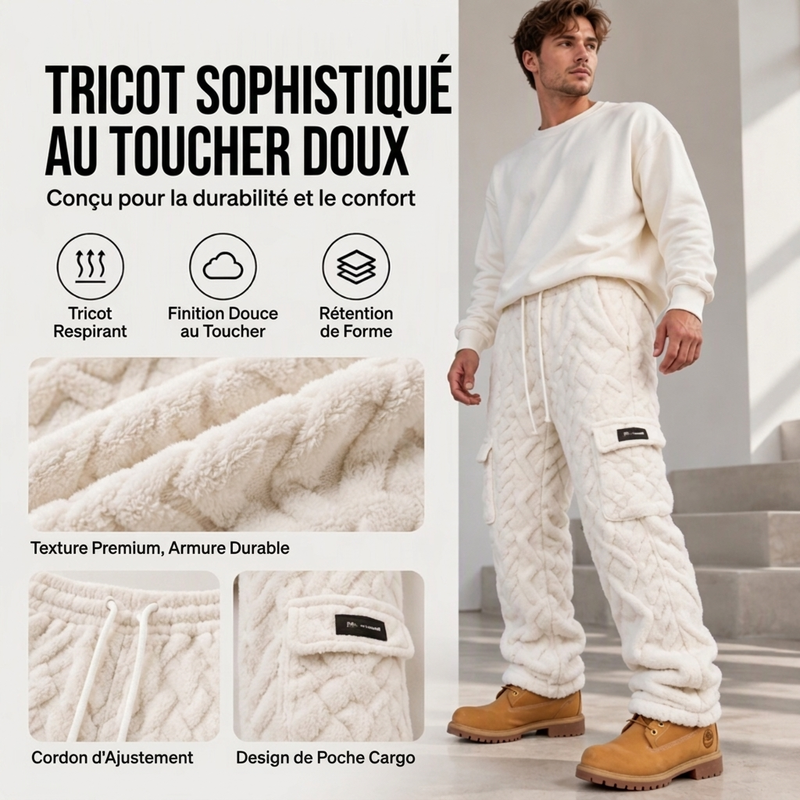 Pantalon cargo homme chaud et pelucheux en câble