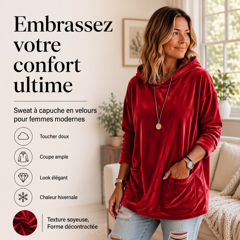 Sweat à capuche en velours pour femme