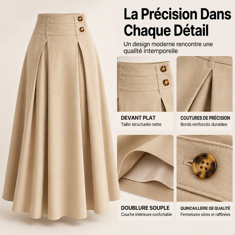 Jupe longue évasée taille haute et plissée pour femme