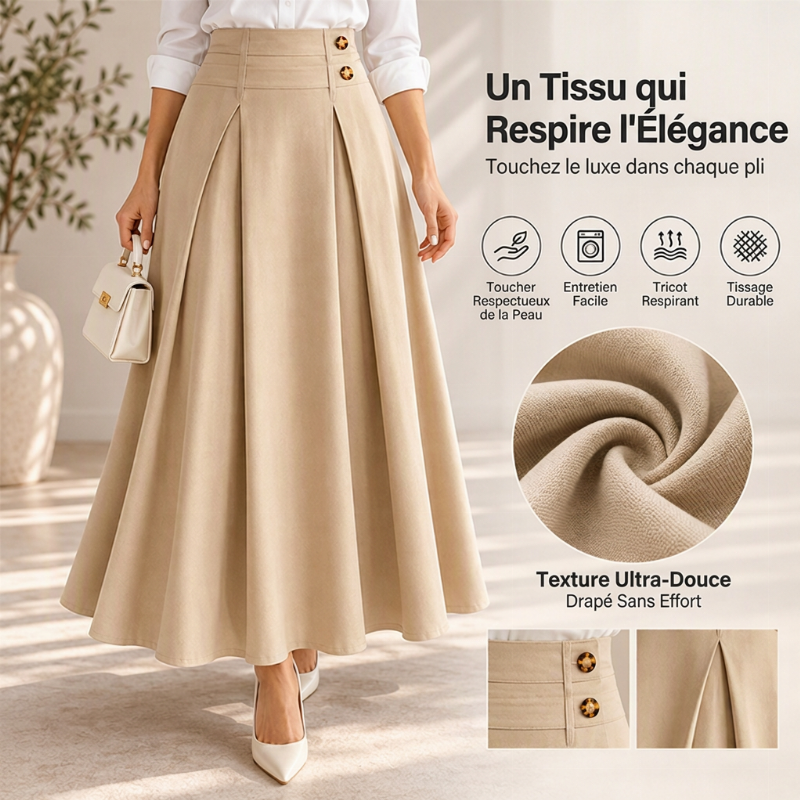 Jupe longue évasée taille haute et plissée pour femme