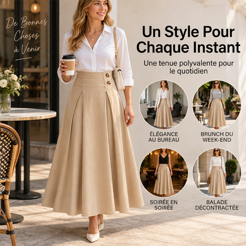 Jupe longue évasée taille haute et plissée pour femme