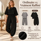 Ensemble haut texturé à manches chauve-souris et pantalon lanterne pour femme