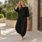 Ensemble haut texturé à manches chauve-souris et pantalon lanterne pour femme