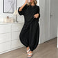 Ensemble haut texturé à manches chauve-souris et pantalon lanterne pour femme