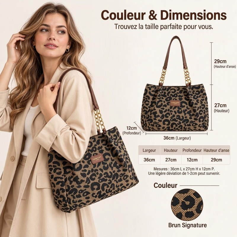 Sac cabas rétro à imprimé léopard pour femmes