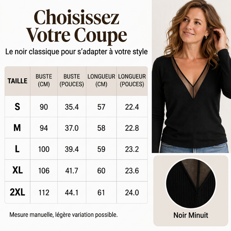 💖Haut à manches longues en maille avec patchwork et col en V pour femme