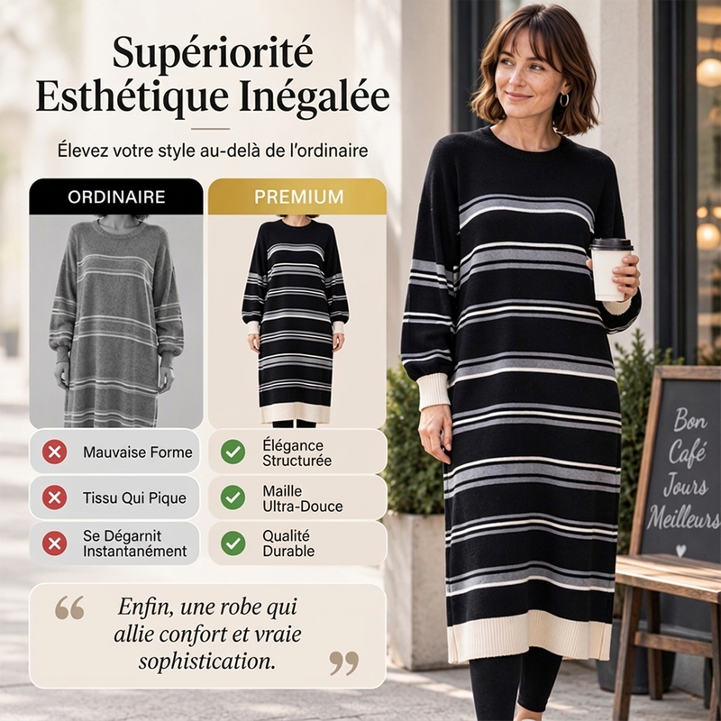 Robe pull en maille rayée à manches longues pour femme