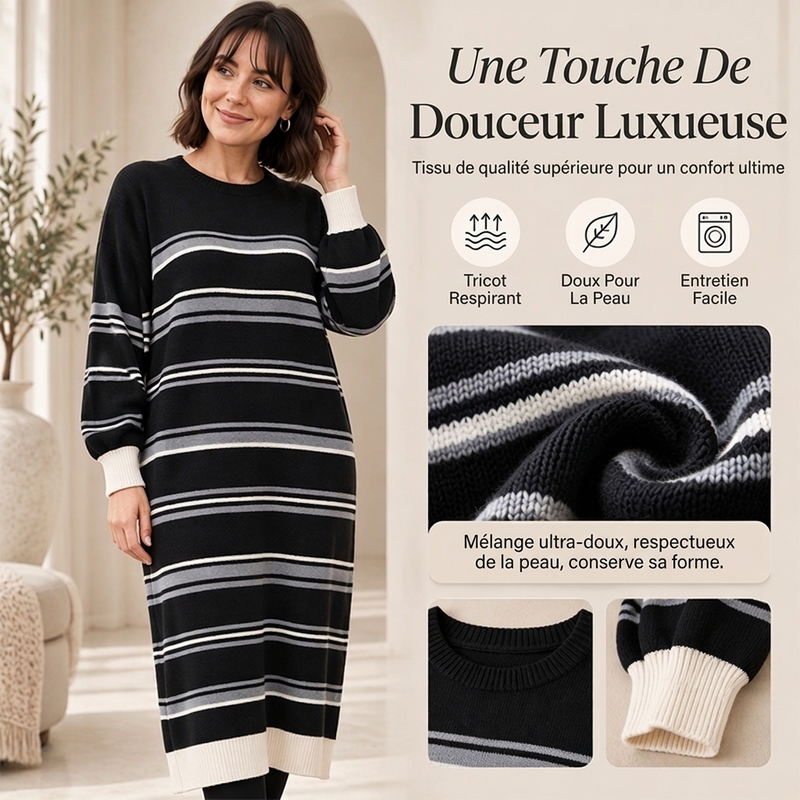 Robe pull en maille rayée à manches longues pour femme