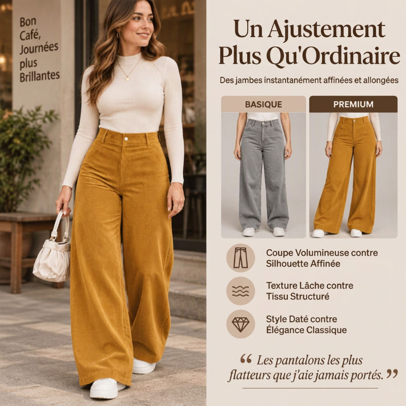 Pantalon décontracté à jambe large en velours côtelé pour femmes
