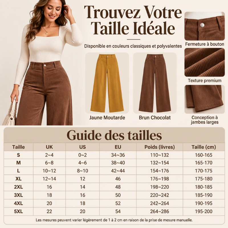 Pantalon décontracté à jambe large en velours côtelé pour femmes
