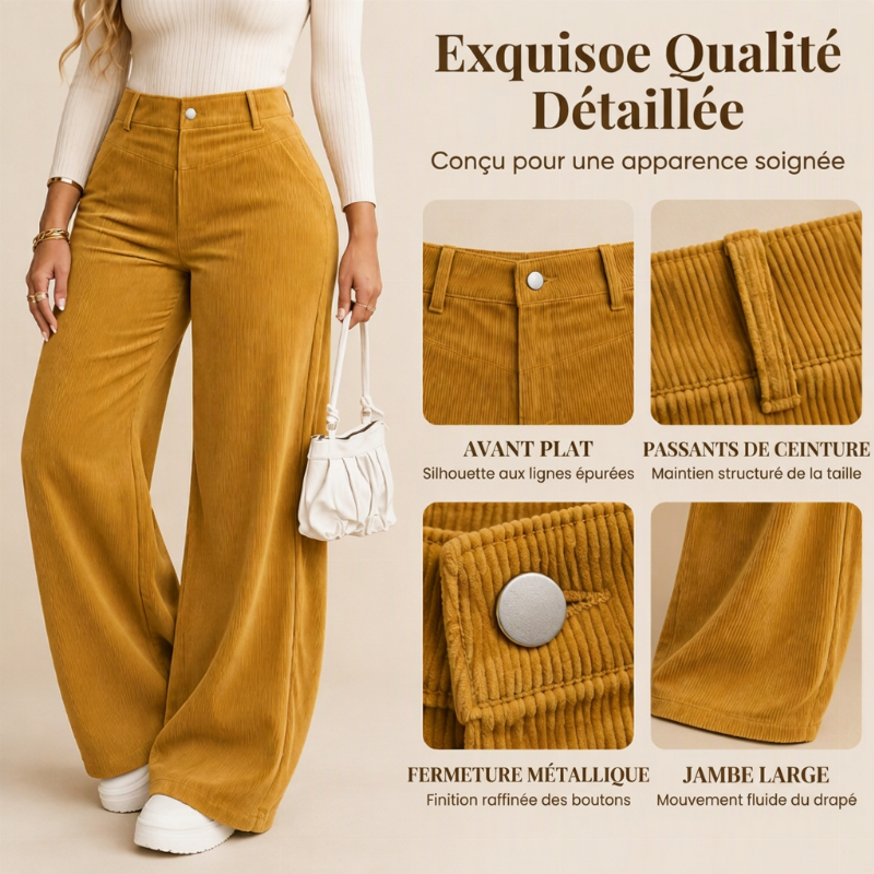 Pantalon décontracté à jambe large en velours côtelé pour femmes