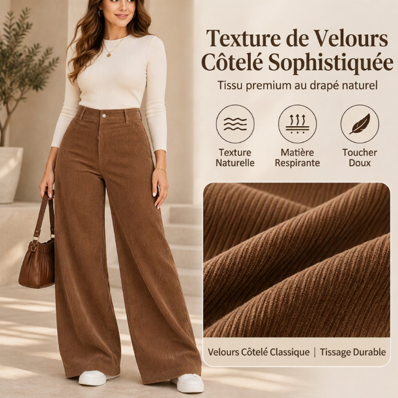 Pantalon décontracté à jambe large en velours côtelé pour femmes