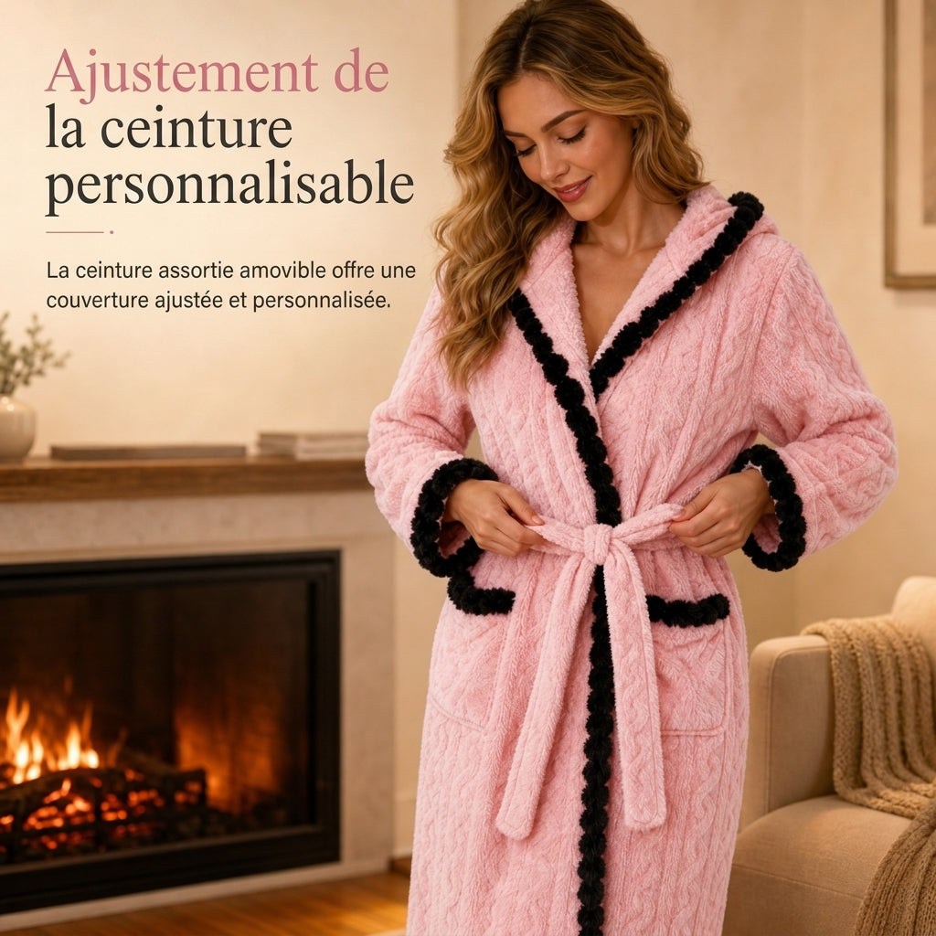 Peignoir en peluche tricoté manches longues épais