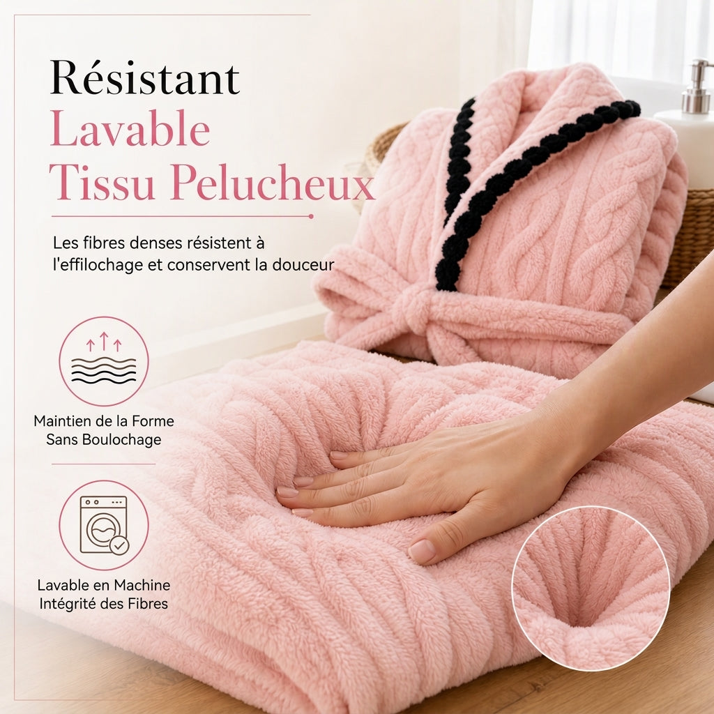 Peignoir en peluche tricoté manches longues épais
