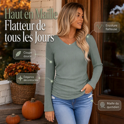 Haut en Maille Élégant à Col en V pour Femme