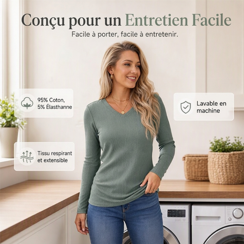 Haut en Maille Élégant à Col en V pour Femme