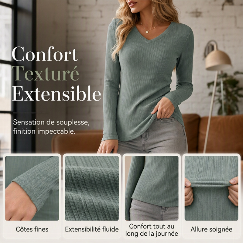 Haut en Maille Élégant à Col en V pour Femme