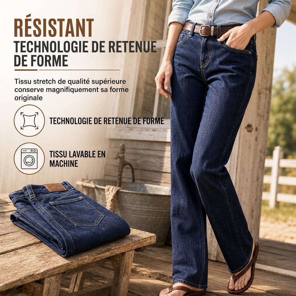 Jeans en denim étirables à jambe droite classique pour femmes