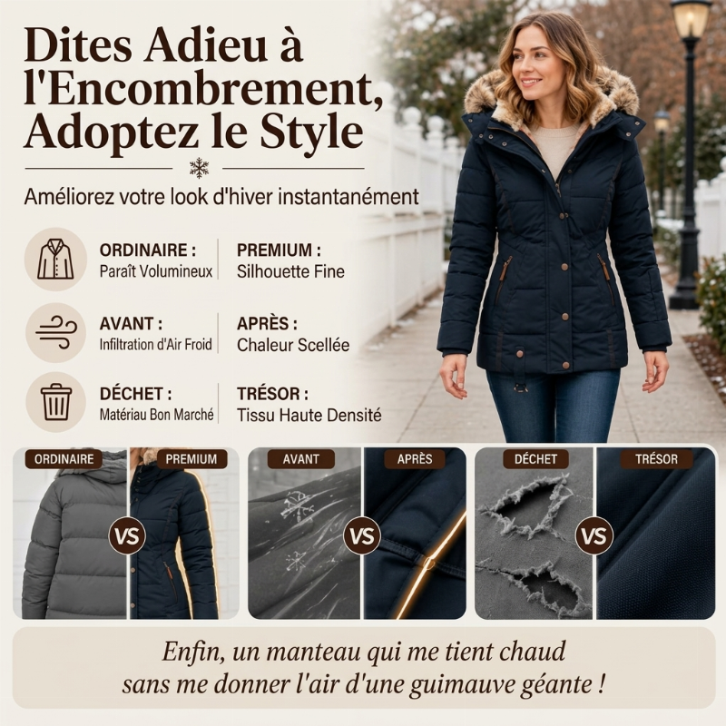 Veste matelassée à capuche pour femme, coupe ajustée