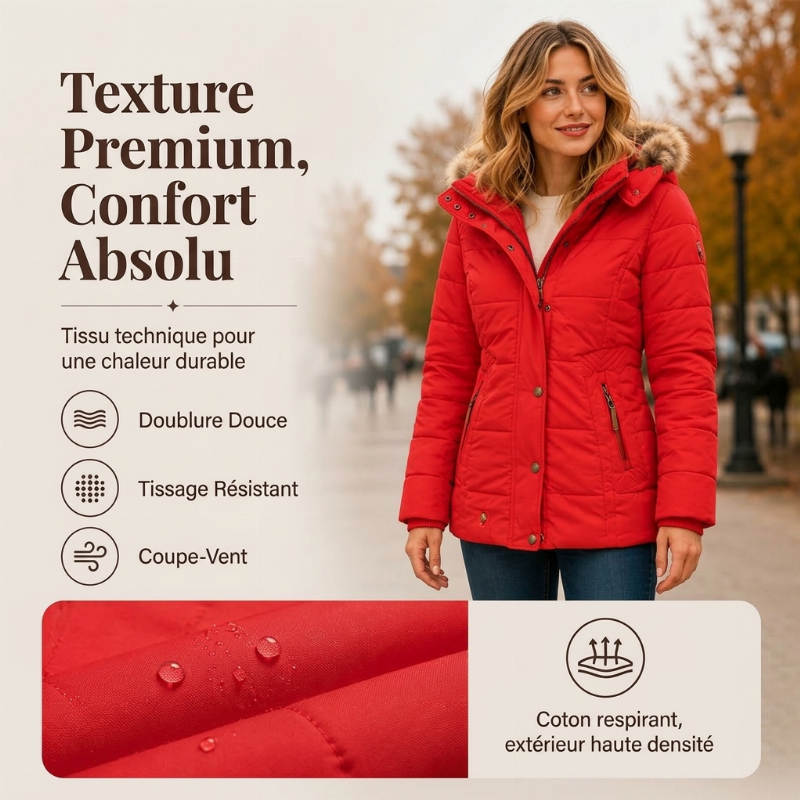 Veste matelassée à capuche pour femme, coupe ajustée