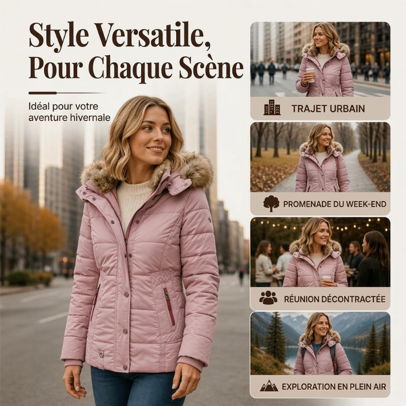Veste matelassée à capuche pour femme, coupe ajustée