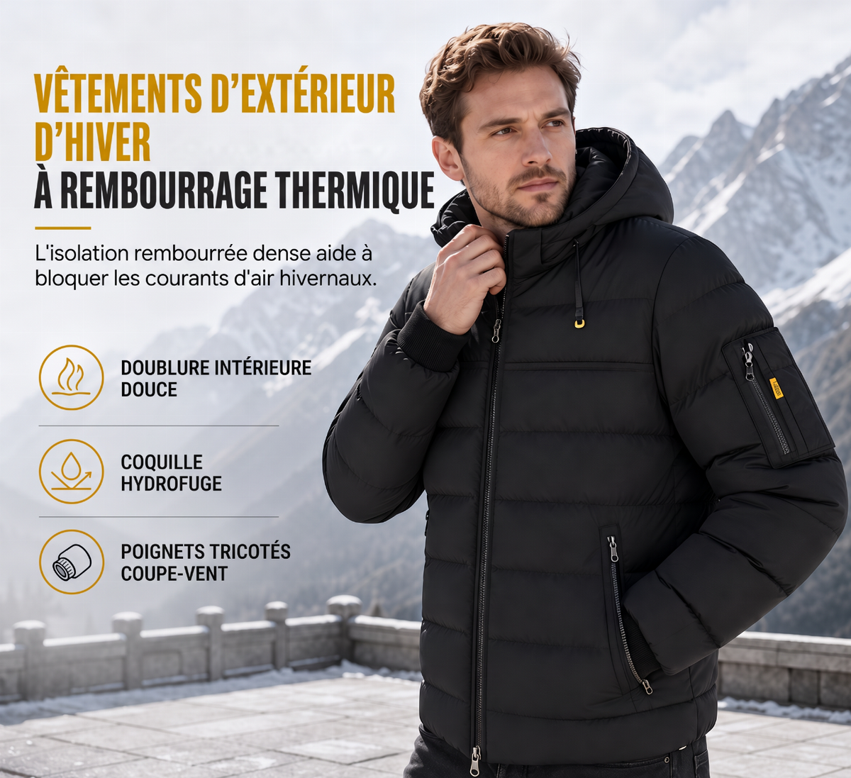Manteau court matelassé d'hiver décontracté pour homme, chaud et isolé