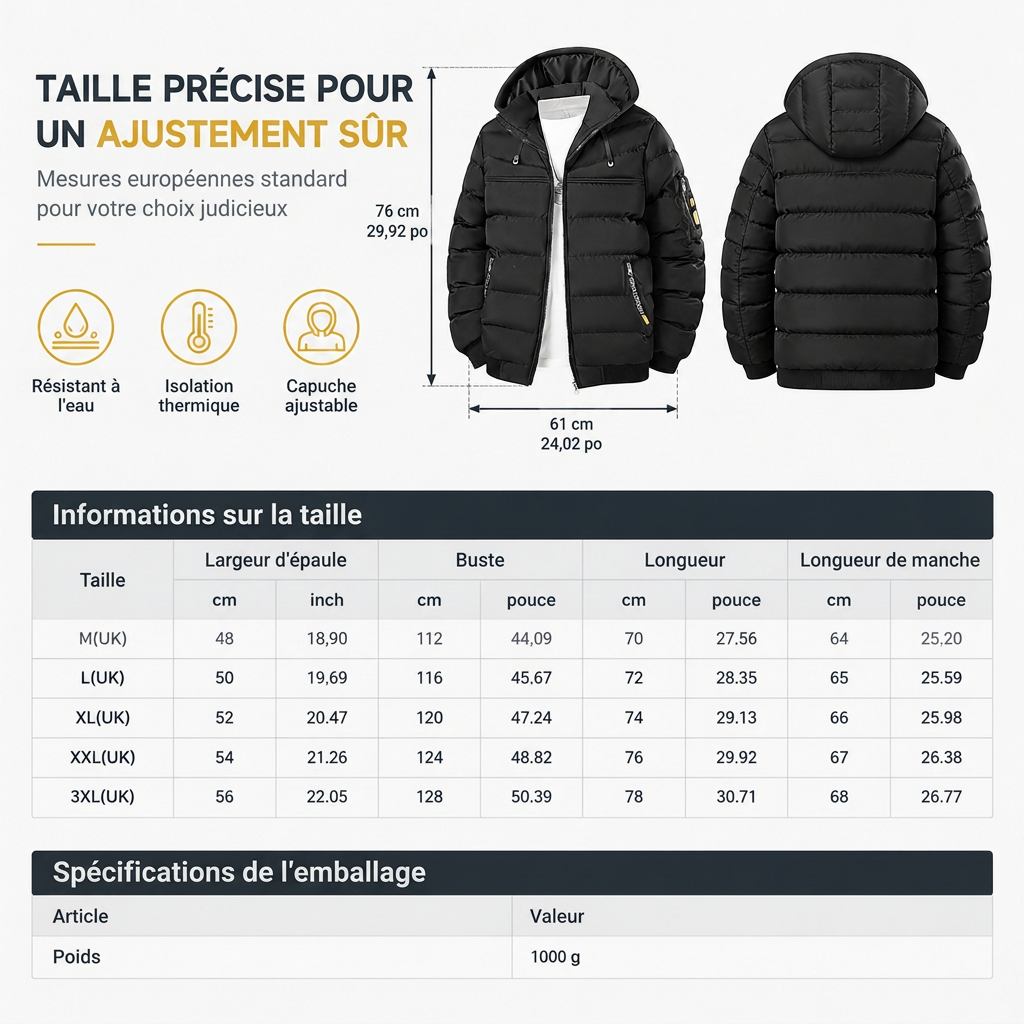 Manteau court matelassé d'hiver décontracté pour homme, chaud et isolé