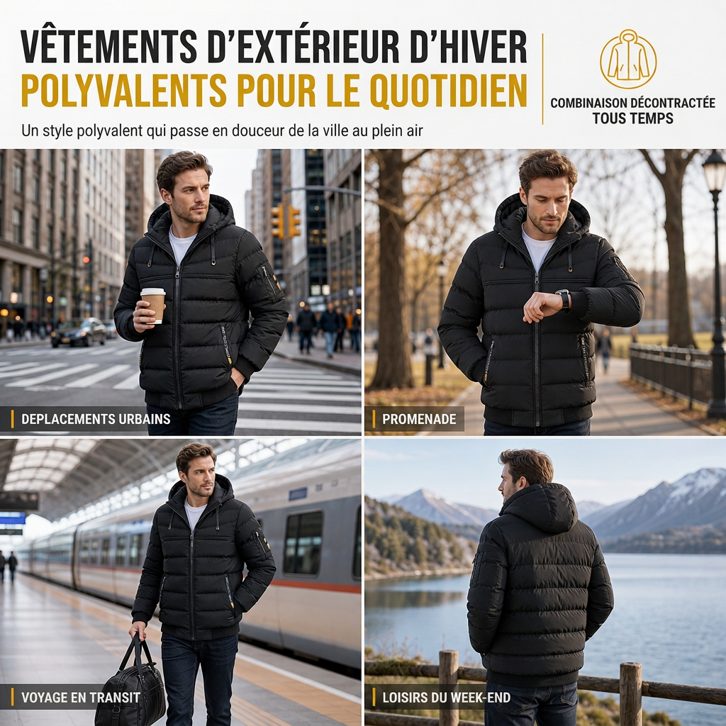 Manteau court matelassé d'hiver décontracté pour homme, chaud et isolé