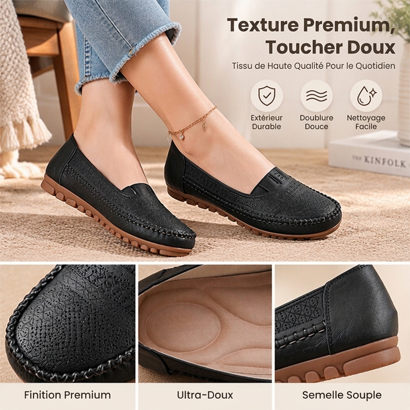 Chaussures plates femme à enfiler, respirantes