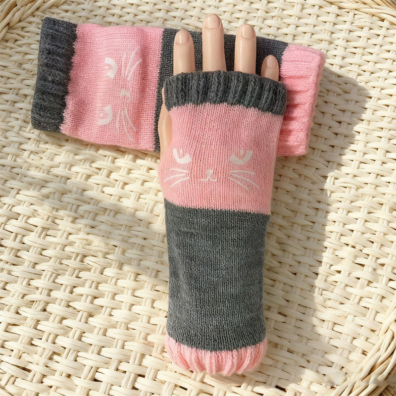 Gants tricotés demi-doigts chauds d'hiver