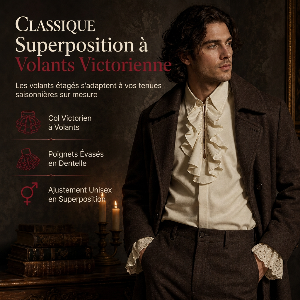 Blouse française à col volanté pour femme avec poignets en dentelle pour costume de vampire d'Halloween et performance scénique