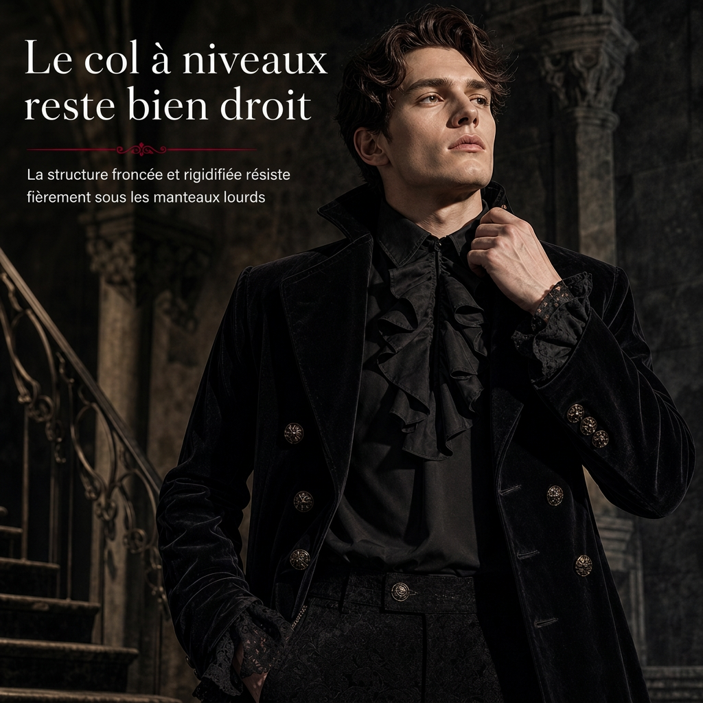 Blouse française à col volanté pour femme avec poignets en dentelle pour costume de vampire d'Halloween et performance scénique