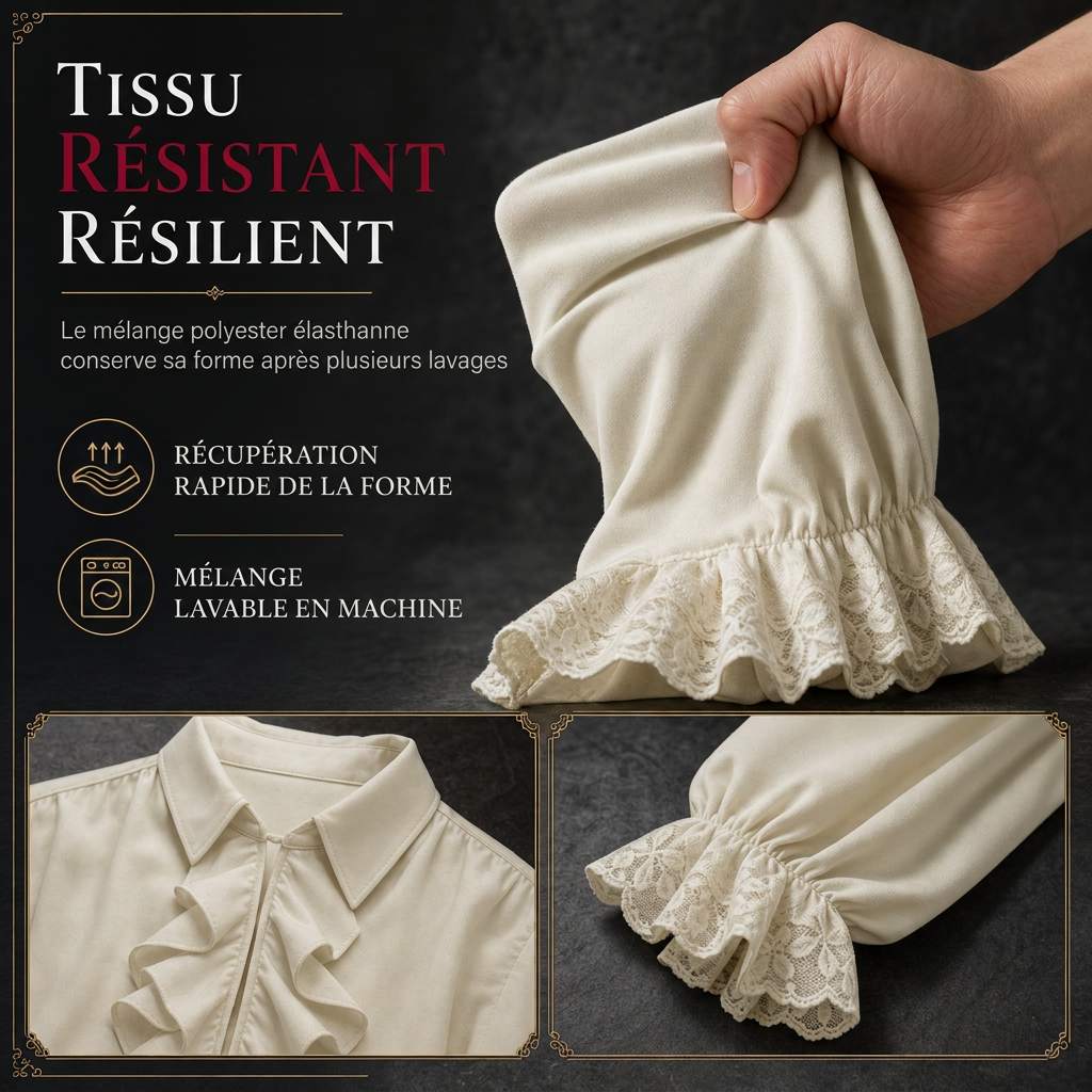 Blouse française à col volanté pour femme avec poignets en dentelle pour costume de vampire d'Halloween et performance scénique