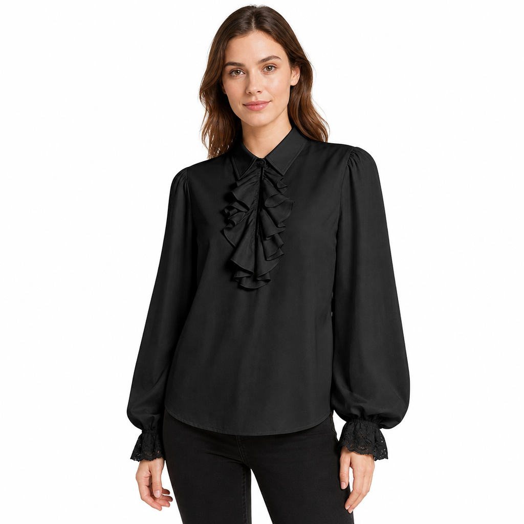 Blouse française à col volanté pour femme avec poignets en dentelle pour costume de vampire d'Halloween et performance scénique