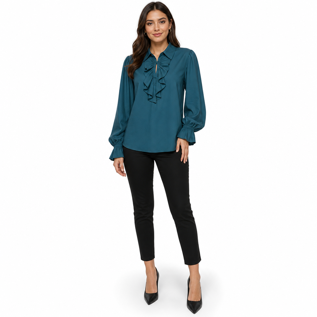Blouse française à col volanté pour femme avec poignets en dentelle pour costume de vampire d'Halloween et performance scénique