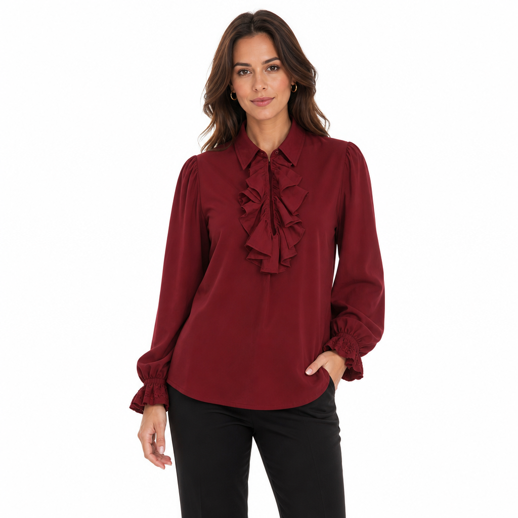 Blouse française à col volanté pour femme avec poignets en dentelle pour costume de vampire d'Halloween et performance scénique