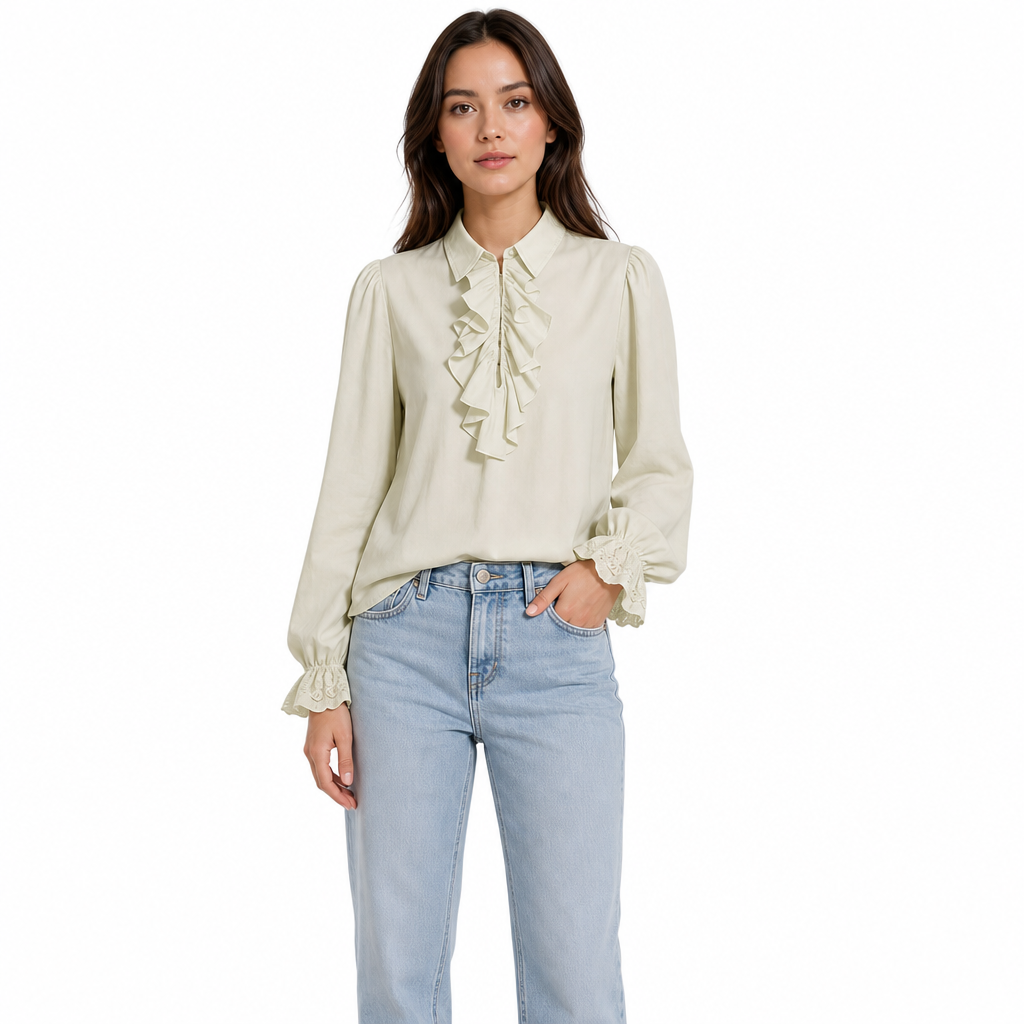 Blouse française à col volanté pour femme avec poignets en dentelle pour costume de vampire d'Halloween et performance scénique