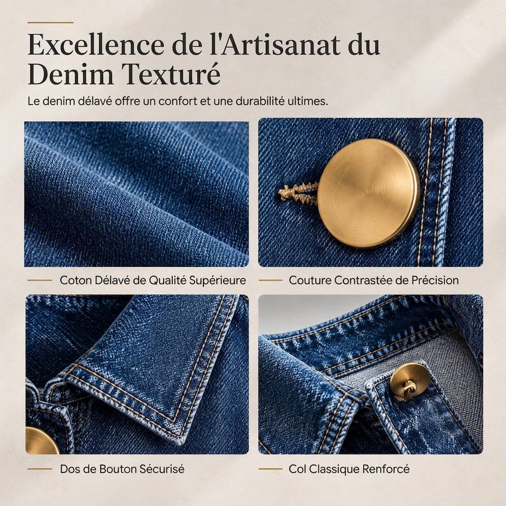 Manteau-chemise en jean Oversized délavé avec boutons dorés affirmés et manches lanternes