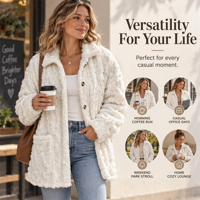 Veste décontractée en peluche pour femme avec boutonnage