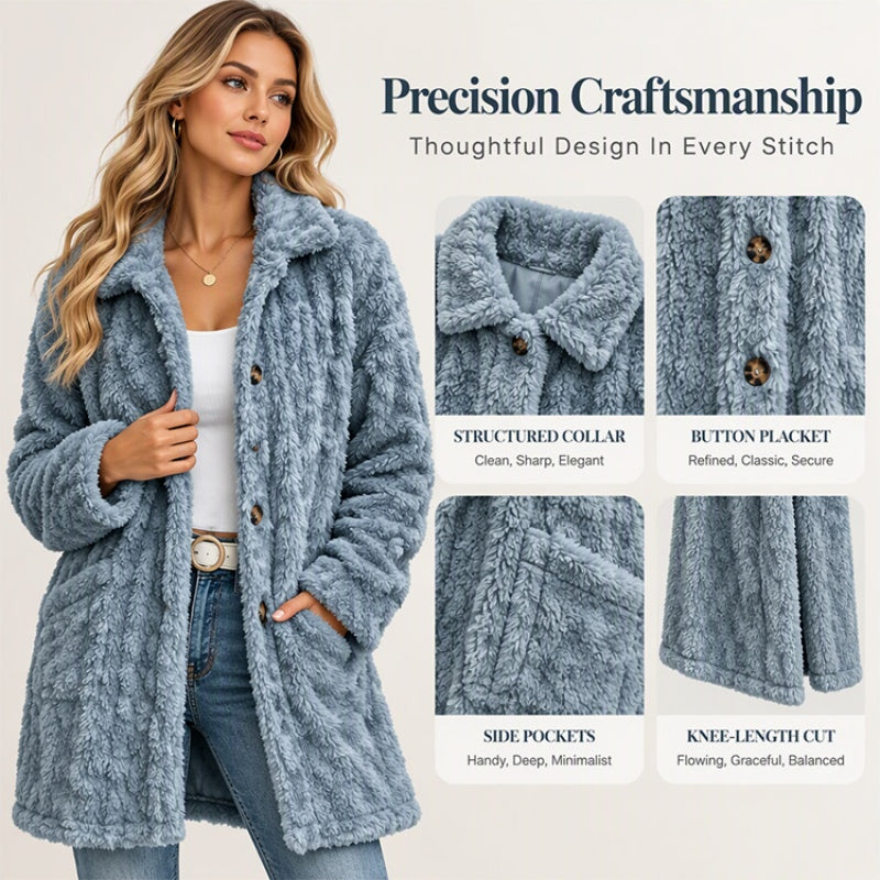 Veste décontractée en peluche pour femme avec boutonnage
