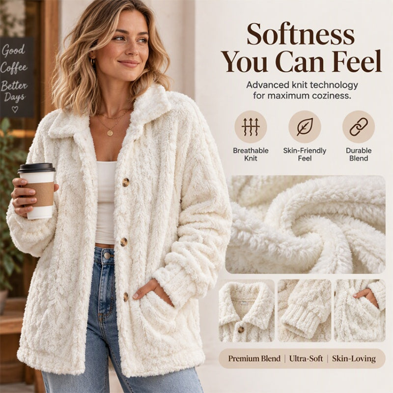 Veste décontractée en peluche pour femme avec boutonnage