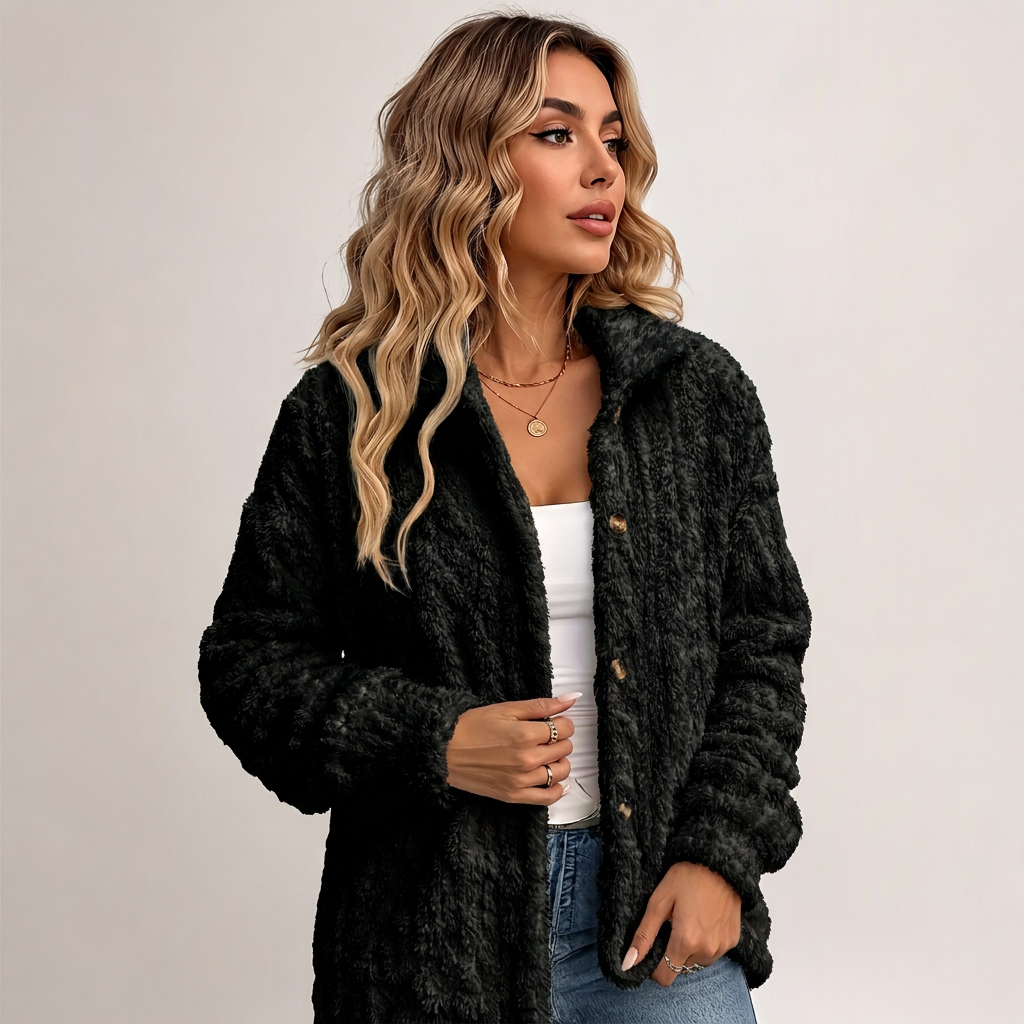 Veste décontractée en peluche pour femme avec boutonnage