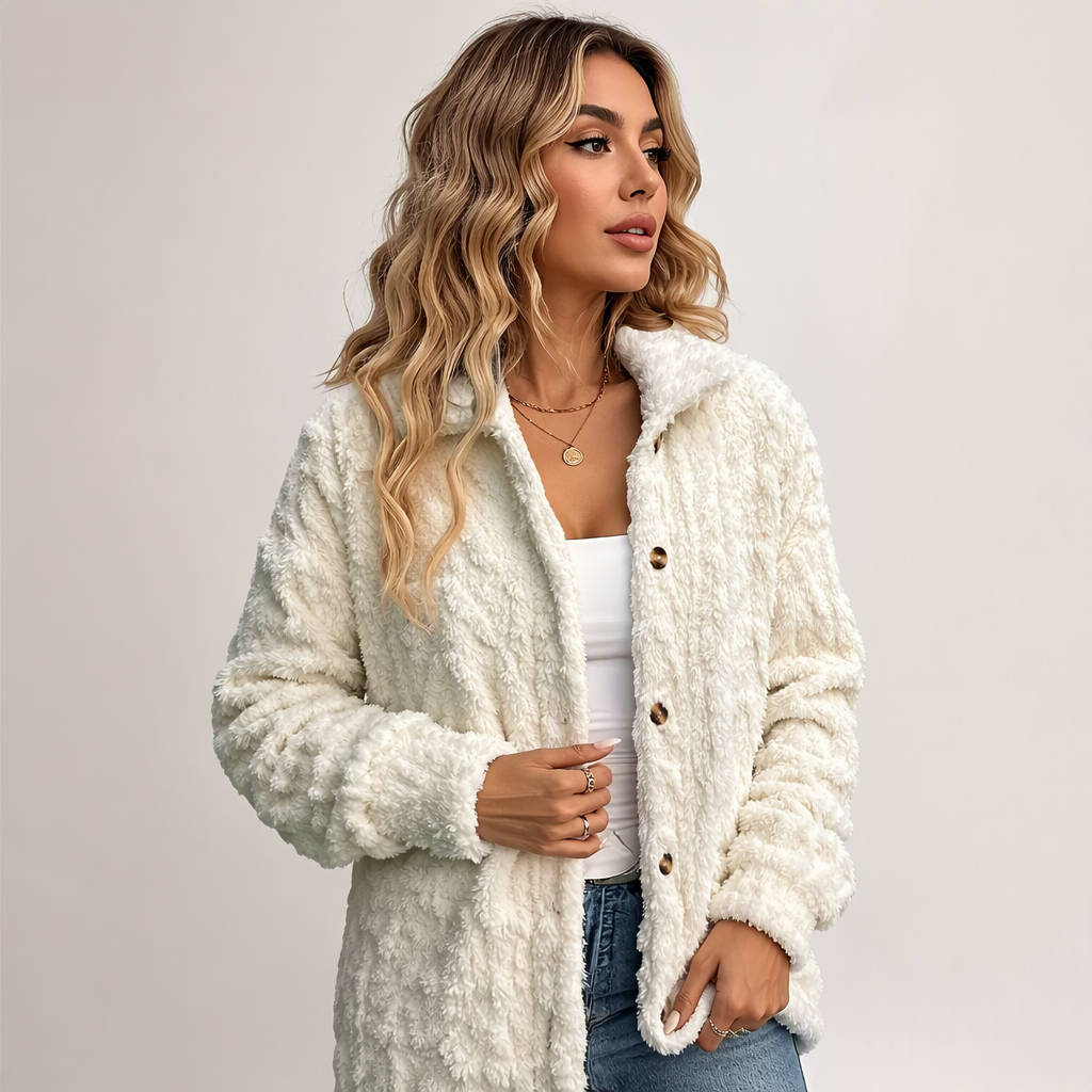 Veste décontractée en peluche pour femme avec boutonnage
