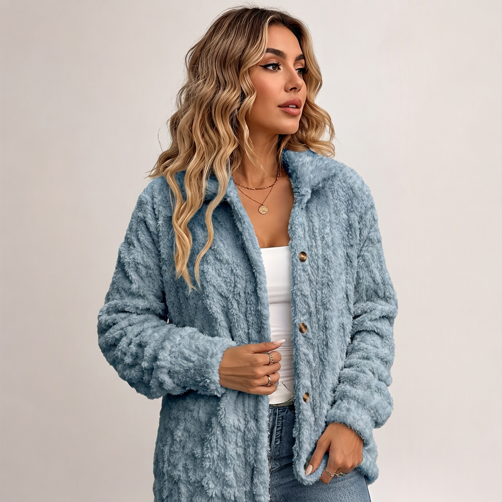 Veste décontractée en peluche pour femme avec boutonnage
