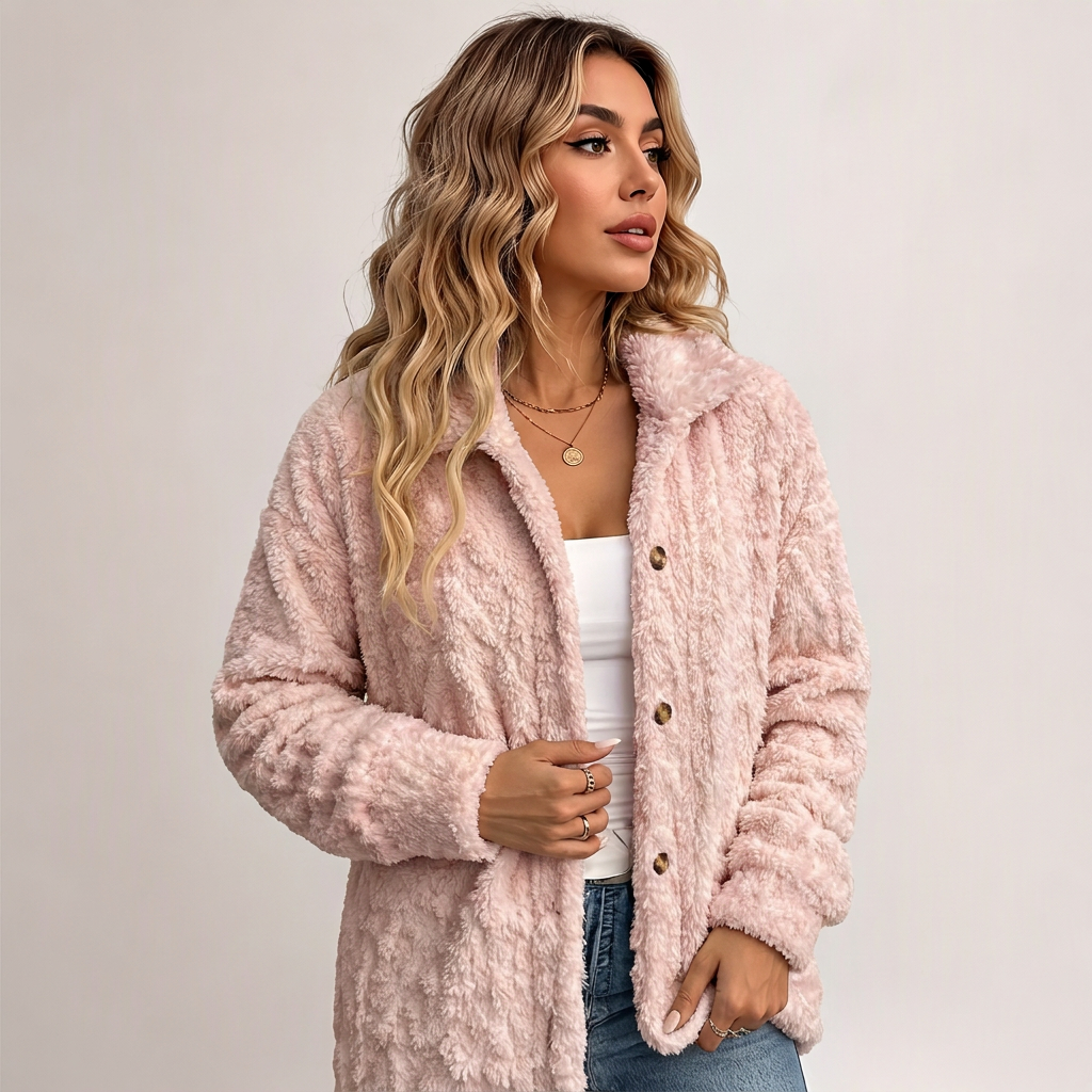Veste décontractée en peluche pour femme avec boutonnage