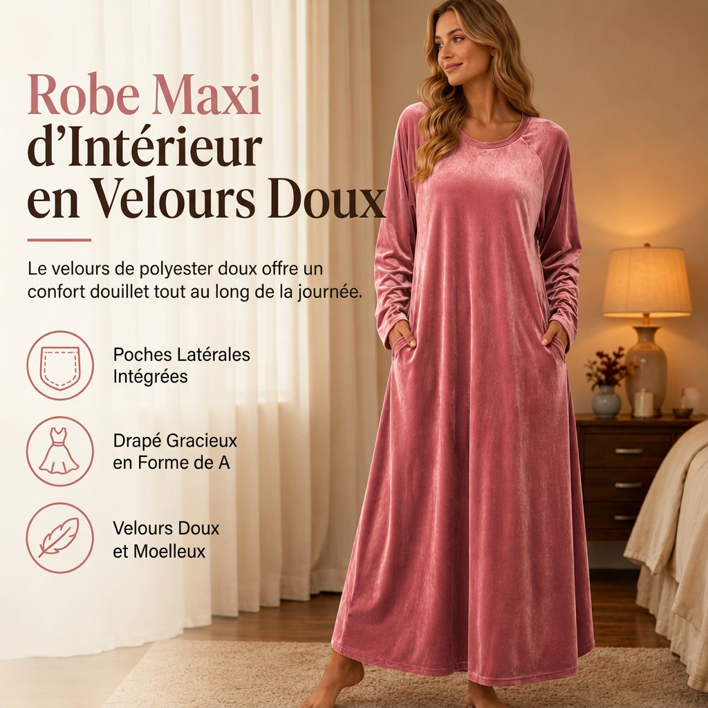 Robe décontractée en velours à col rond pour femme, avec poches