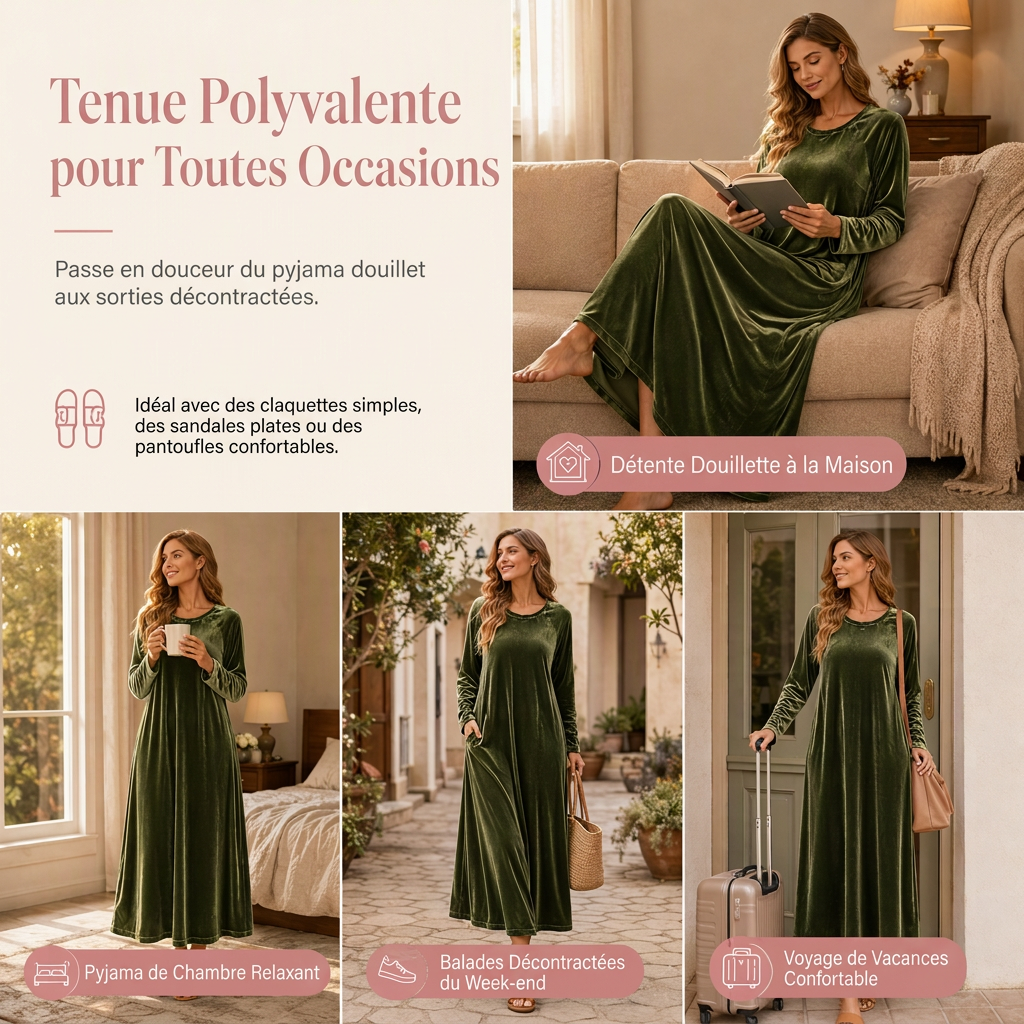 Robe décontractée en velours à col rond pour femme, avec poches
