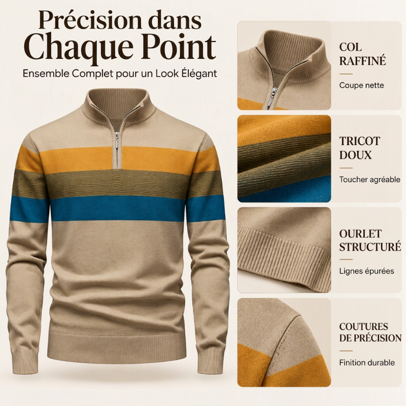 Pull rayé demi-zip ajusté et décontracté pour homme